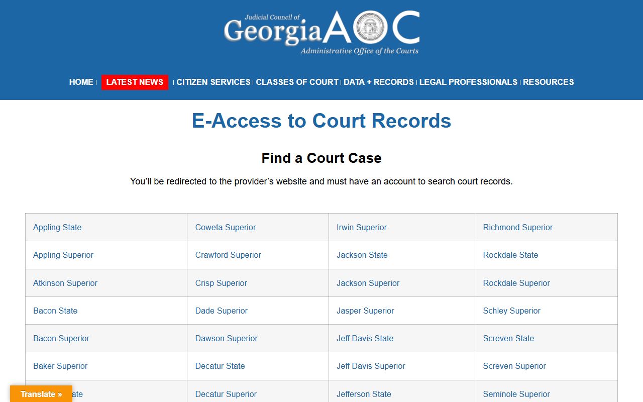 Candler County court records after arrest Georgia eAccess screenshot